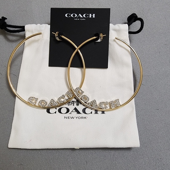 Coach x JLo Large Gold Hoop Earrings with Pave Crystals - Picture 10 of 13